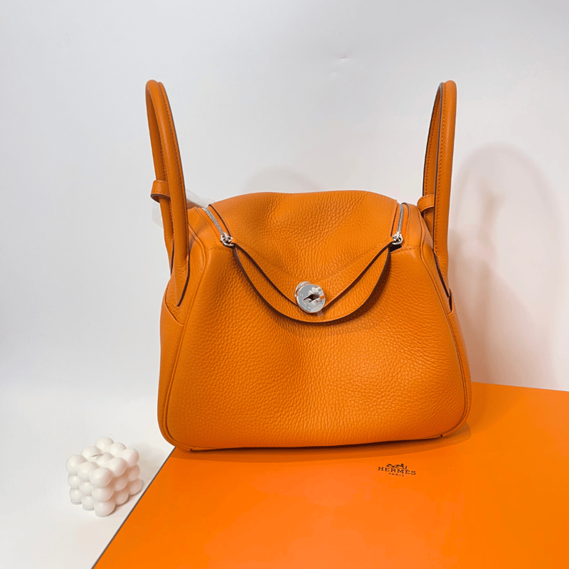 意大利 Hermès Lindy 26 93 Orange 手挽肩背兩用袋 (橙色 銀扣 TC)