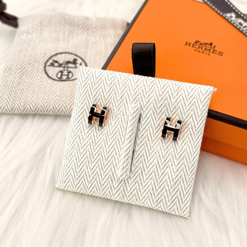 Hermès Mini Pop H 耳環（黑色/金）