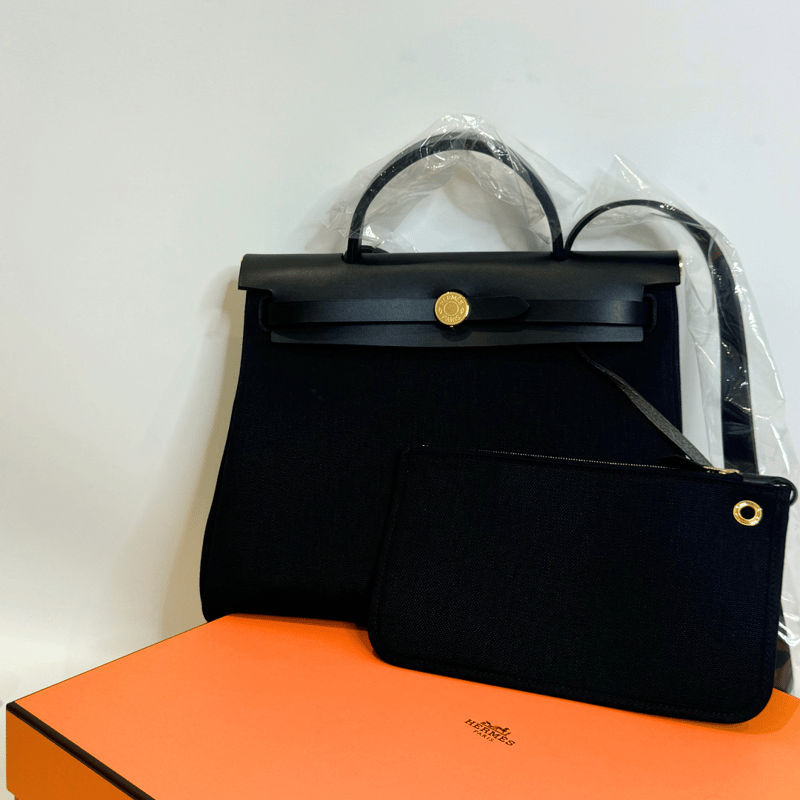 Hermès Herbag 31 89 Noir 帆布包 (黑色 金扣)