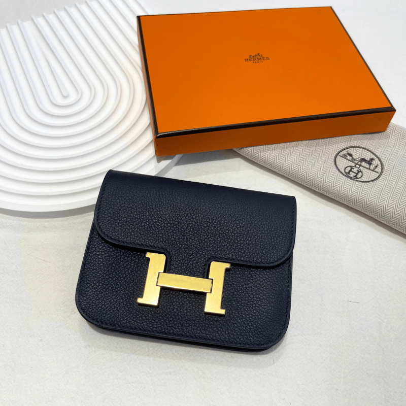 Constance Slim Blue Nuit Wallet (Starry Blue, Gold Hardware, Evercolor）