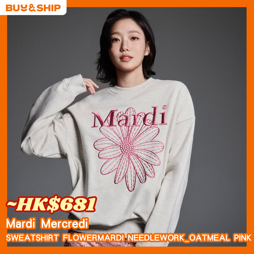 Mardi Mercredi】SWEATSHIRT FLOWERMARDI NEEDLEWORK_OATMEAL